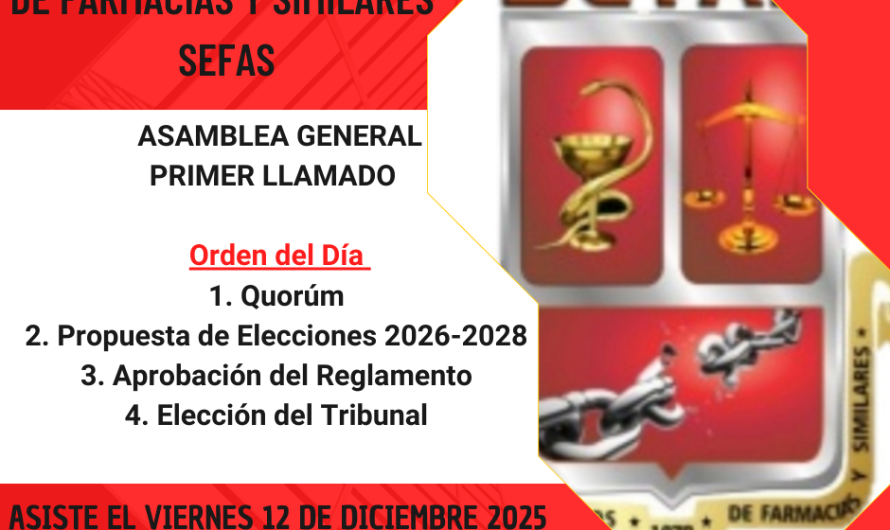 SEFAS les Invita a Asamblea General Primer Llamado.